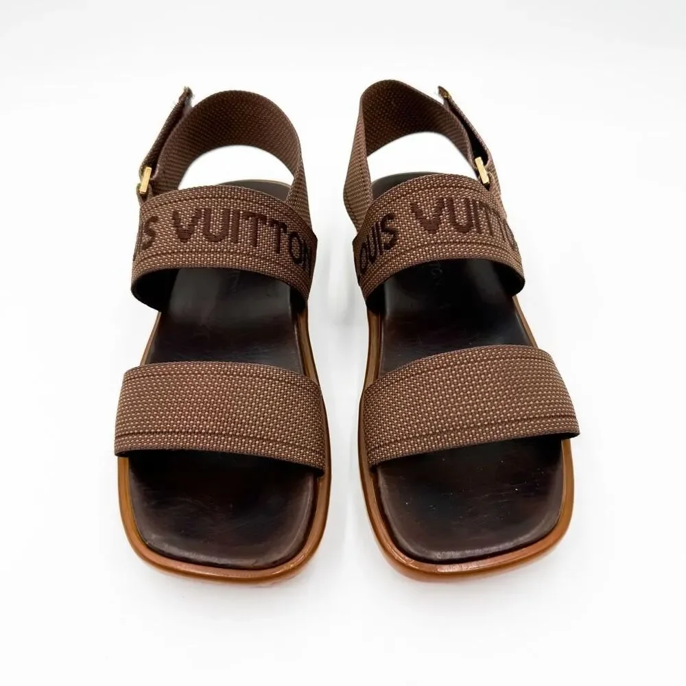 Louis Vuitton Embroidered Platform Slingback Logo Sandals EU 39.5 US 9.5